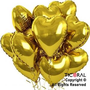 SET DE GLOBOS METALIZADOS CORAZON ORO x 10 UNIDADES